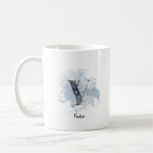 Blaue Wasserfarbe personalisierter Name Buchstabe  Kaffeetasse