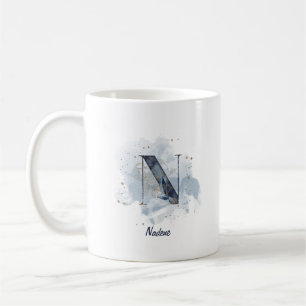 Blaue Wasserfarbe personalisierter Name Buchstabe  Kaffeetasse