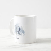 Blaue Wasserfarbe Personalisierter Name Buchstabe  Kaffeetasse (Vorderseite Links)