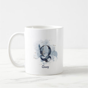 Blaue Wasserfarbe personalisierter Name Buchstabe  Kaffeetasse