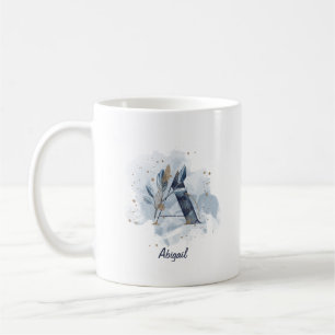 Blaue Wasserfarbe personalisierter Name Buchstabe  Kaffeetasse