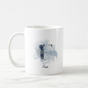 Blaue Wasserfarbe personalisierter Name Buchstabe  Kaffeetasse