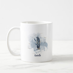 Blaue Wasserfarbe personalisierter Name Buchstabe  Kaffeetasse