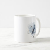 Blaue Wasserfarbe personalisierter Name Buchstabe Kaffeetasse (VorderseiteRechts)