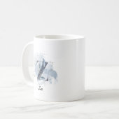 Blaue Wasserfarbe personalisierter Name Buchstabe Kaffeetasse (Vorderseite Links)