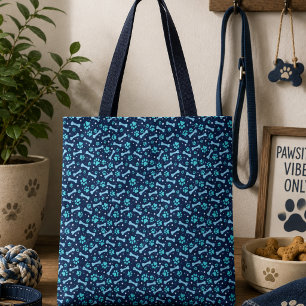 Blaue Wasserfarbe Pfotenabdrücke Geburtstag Tasche