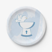 Blaue Wasserfarbe Pinselstriche Stroke Dove Boy Ta Pappteller (Vorderseite)