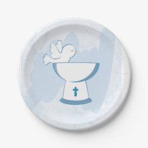 Blaue Wasserfarbe Pinselstriche Stroke Dove Boy Ta Pappteller