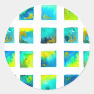 Blaue Wasserfarbe-Quadrat-Abstraktion Runder Aufkleber