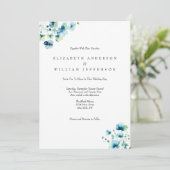 Blaue Wasserfarbe Rote Blume Elegante Hochzeit Einladung (Stehend Vorderseite)