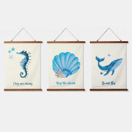 Blaue Wasserfarbe - Sammlung Wandteppich Mit Holzrahmen