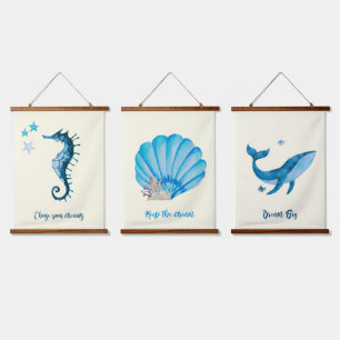 Blaue Wasserfarbe - Sammlung Wandteppich Mit Holzrahmen