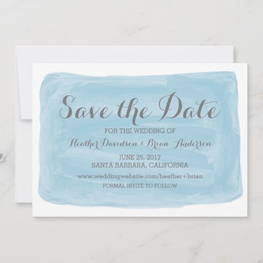 Blaue Wasserfarbe Save the Date einladen (Vorderseite)