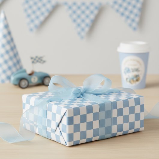Blaue Wasserfarbe-Schachbrett-Rennflagge Geschenkpapier