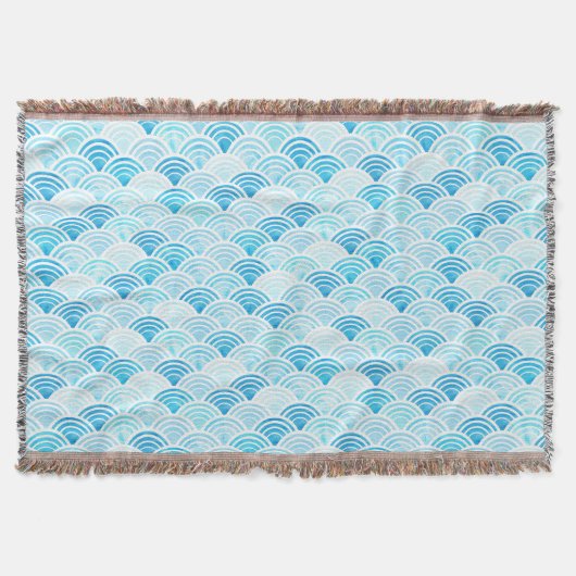 Blaue Wasserfarbe Seigaiha Pattern Donnerblanken Decke (Vorderseite)