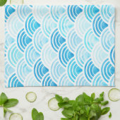 Blaue Wasserfarbe Seigaiha Waves Muster Küchentuch (Gefaltet)