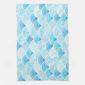 Blaue Wasserfarbe Seigaiha Waves Muster Küchentuch (Vertikal)