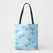 Blaue Wasserfarbe Seigaiha Waves Muster Tasche (Vorderseite)