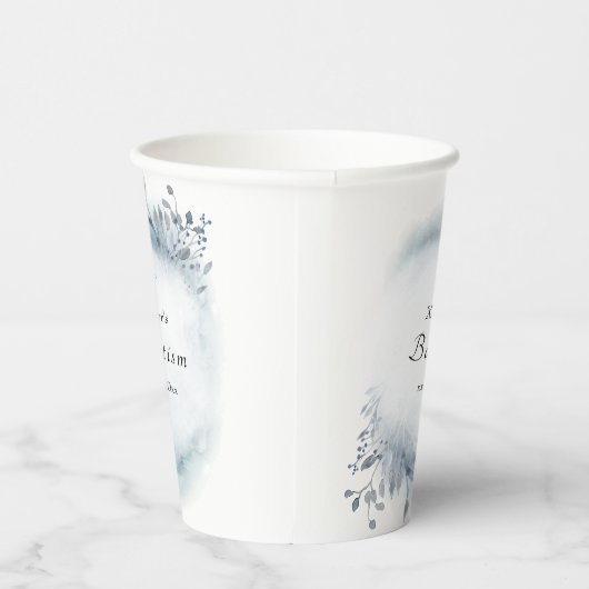 Blaue Wasserfarbe Taufen Papiertasse Pappbecher (Rechts)