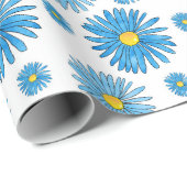 Blaue Wasserfarbe und Pen Asters Garland Muster Geschenkpapier (Rolleneckpunkt)