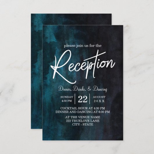 Blaue Wasserfarbe und weiße Hochzeitsempfehlung Einladung (Vorne/Hinten)