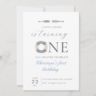 Blaue Wasserfarbe Unser kleiner Kapitän dreht sich Einladung