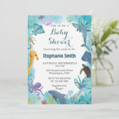 Blaue Wasserfarbe unter der Sea Baby-Dusche Einladung (Stehend Vorderseite)