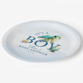 Blaue Wasserfarbe unter der Sea Baby-Dusche Pappteller (Schrägansicht)