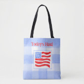 Blaue Wasserfarbe USA-Flagge mit Karo-Muster  Tasche (Vorderseite)