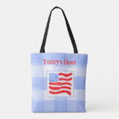 Blaue Wasserfarbe USA-Flagge mit Karo-Muster  Tasche (Rückseite)