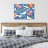 Blaue Wasserfarbe Vintage Blume und Vögel Leinwanddruck (Insitu (Schlafzimmer))