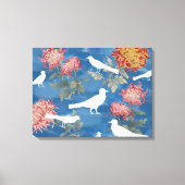 Blaue Wasserfarbe Vintage Blume und Vögel Leinwanddruck (Vorderseite)