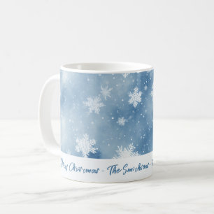 Blaue Wasserfarbe Weihnachts-Schneeflocken Kaffeetasse