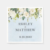 Blaue Wasserfarbe Weiße Rose Elegante Hochzeit Nap Serviette (Vorderseite)