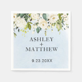 Blaue Wasserfarbe Weiße Rose Elegante Hochzeit Nap Serviette