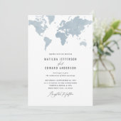 Blaue Wasserfarbe Weltkarte Hochzeitreise (Stehend Vorderseite)