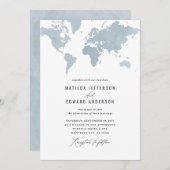 Blaue Wasserfarbe Weltkarte Hochzeitreise (Vorne/Hinten)