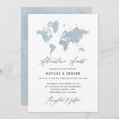 Blaue Wasserfarbe Weltkarte Hochzeitreise (Vorne/Hinten)