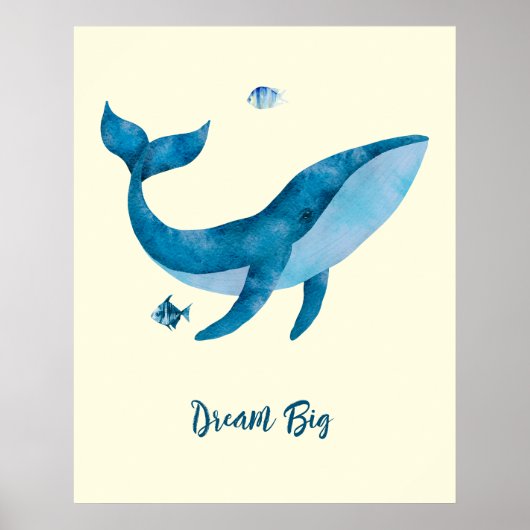 Blaue Wasserfarbe Whale, Inspirationswunder Zitat  Poster (Vorne)