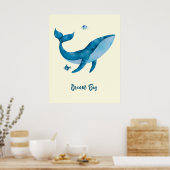 Blaue Wasserfarbe Whale, Inspirationswunder Zitat  Poster (Küche)
