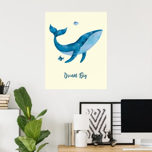 Blaue Wasserfarbe Whale, Inspirationswunder Zitat Poster (Heimbüro)