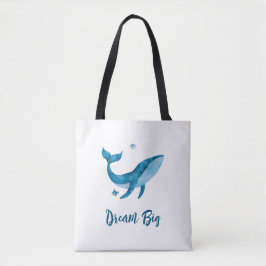 Blaue Wasserfarbe Whale, Inspirationswunder-Zitat Tasche