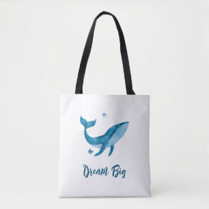 Blaue Wasserfarbe Whale, Inspirationswunder-Zitat Tasche