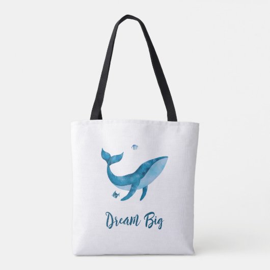 Blaue Wasserfarbe Whale, Inspirationswunder-Zitat Tasche (Rückseite)