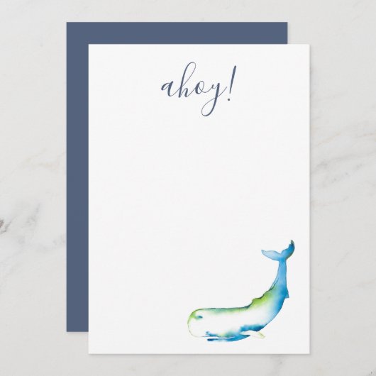Blaue Wasserfarbe Whale Papier Mitteilungskarte (Vorne/Hinten)