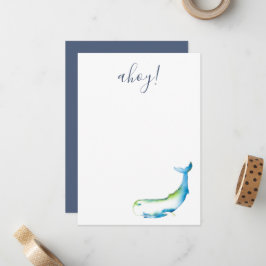 Blaue Wasserfarbe Whale Papier Mitteilungskarte
