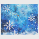 Blaue Wasserfarbe Winter Schneeflocken Geschenkpapier (Flach)