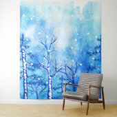 Blaue Wasserfarbe Winterlandschaft Wandteppich (Beispiel)