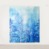 Blaue Wasserfarbe Winterlandschaft Wandteppich (Vorderseite)
