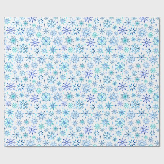 Blaue Wasserfarbe Winterschneeflocken und Glitzern Geschenkpapier (Flach)